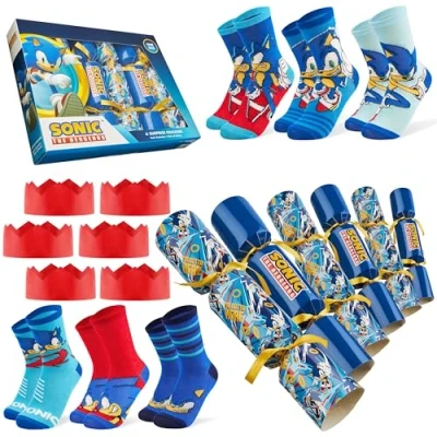 Afbeelding van Sonic The Hedgehog kerstcrackers set gevuld met voor kinderen, sokken, 6 stuks