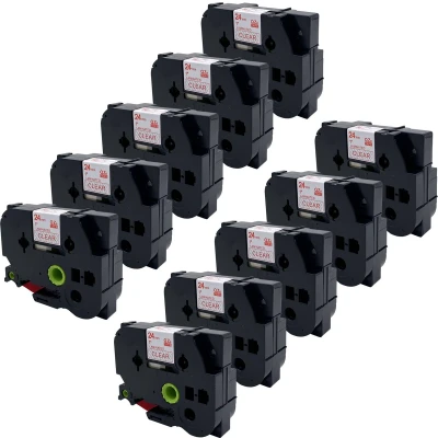 Afbeelding van DULA Brother Compatible label tape Tze 152 10 cassettes P Touch Rood op transparant 24mm x 8m