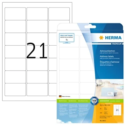 Afbeelding van Etiket HERMA 8632 63.5x38.1mm premium wit 210stuks
