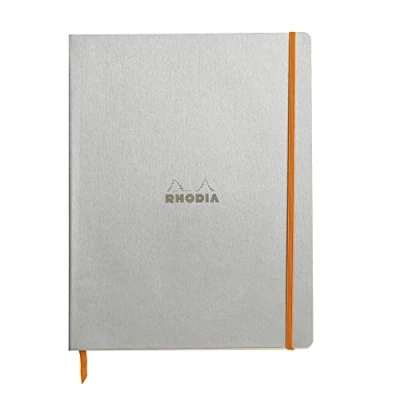 Afbeelding van RHODIA 117701C Notitieboek, zacht, zilverkleurig, A4+, gelinieerd, 160 pagina&#039;s afneembaar, lichtfontainer papier, ivoorkleurig, 90 g/m², bladwijzer, elastische sluiting, omslag van kunstleer, collectie Rhodiarama