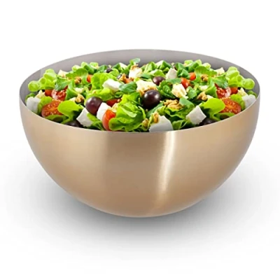 Afbeelding van Relaxdays saladeschaal rvs serveerkom goud ronde saladekom metalen schaal keuken M