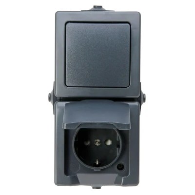 Afbeelding van Nautic Combinatie Wip Stopcontact IP44 met Randaarde Verticaal Antraciet