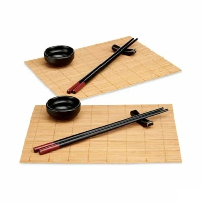 Afbeelding van Sushi set Kinvara SJ4702 Zwart Natuurlijk Bamboe Porslin (8 Onderdelen) (6 Stuks)