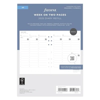 Image de Filofax A5 Minimal semaine sur deux pages verticales avec applications 2025