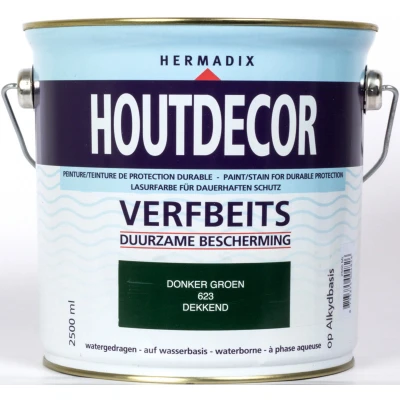 Afbeelding van Hermadix Houtdecor Verfbeits Dekkend 623 Donker Groen 2,5 liter Tuinbeits