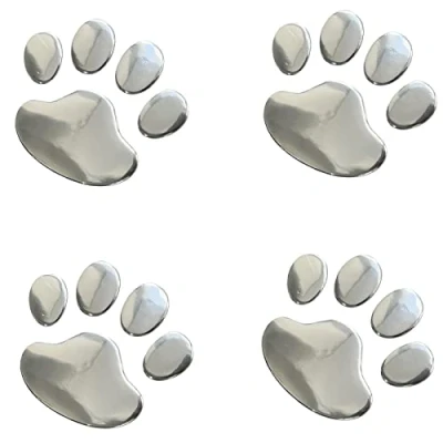 Afbeelding van NewL Set van 4 verchroomde 3D stickers met hondenpootafdrukken Voor auto Zilver
