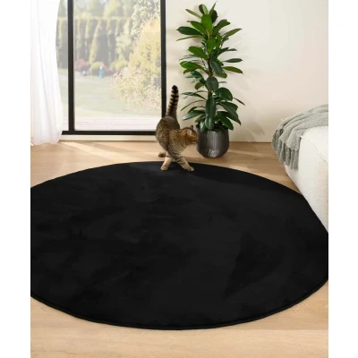 Afbeelding van Rond Zacht Tapijt/Vloerkleed Plush Zwart 160 Cm