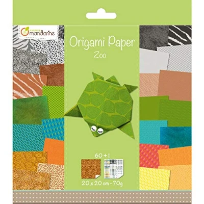 Afbeelding van Avenue Mandarine 52504MD een verpakking met 60 vellen origami, 20 x cm, 70 g (30 motieven 2 vellen) en stickervel inbegrepen, dierentuin