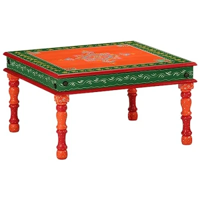 Afbeelding van Salontafel handbeschilderd massief mangohout oranje
