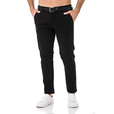 Afbeelding van Redbridge Heren chino broek met riem casual business broek, zwart.
