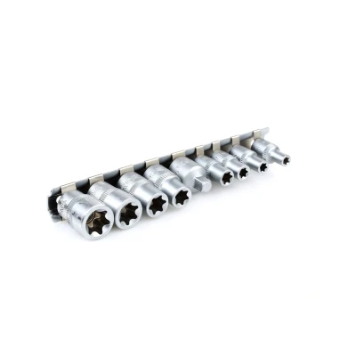 Afbeelding van YATO YT 0520 Doppenset 9 Torx Chroom vanadium staal 1/4, 3/8