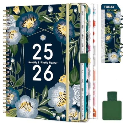 Afbeelding van Gumiho Weekkalender 2025 2026, spiraalbinding, A5, schoolagenda (juli juni 2026), 12 maanden, planner met penlus, bladwijzer en planstickers (zwart wit)