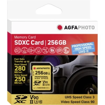 Image de Carte Mémoire SD Agfaphoto SDXC UHS II 10623 256Go 280Mo/s Micro U3 V90 Noir