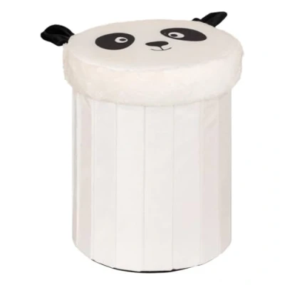Afbeelding van Atmosphera Panda Opvouwbare Poef Opberger Ø30xH38cm Zwart/Wit