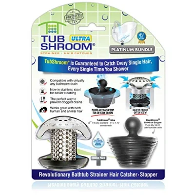 Afbeelding van TubShroom Ultra Revolutionary Bath Tub Drain Protector Hair Catcher/Strainer/Snare, roestvrij staal, staal combo
