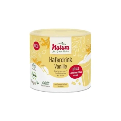 Afbeelding van NATURA Biologische haverdrank poeder met echte vanille en actieve melkzuurbacteriën, 100% suikervrij, glutenvrij, veganistisch, instant haverpoeder, 300 g voor ca. 3