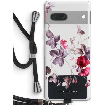 Afbeelding van Case Company® hoesje met Koord geschikt voor Google Pixel 7 Mooie bloemen Telefoonhoesje Zwart Bescherming aan alle Kanten en Over de Schermrand