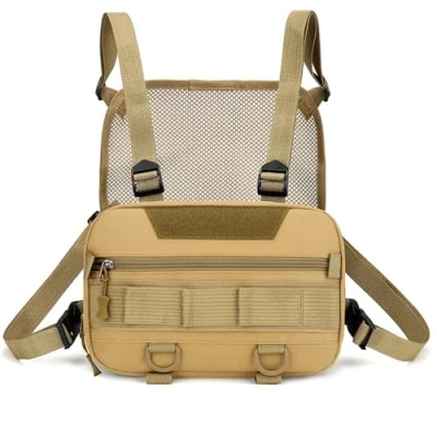 Afbeelding van MiOYOOW sac de poitrine sport, tactique réglable respirant pour la course à pied, randonnée, le cyclisme, chasse, pêche, les voyages, Noir (bandoulière avec boucle