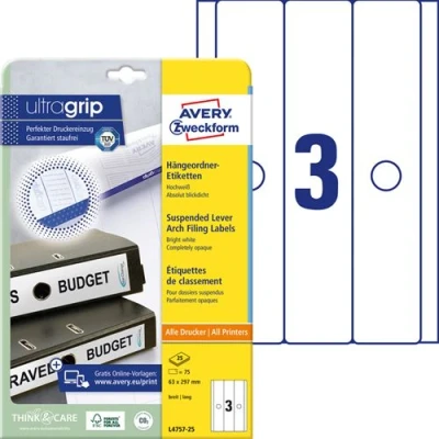 Image de AVERY Zweckform étiquettes pour dos dossiers suspendus, 63x297mm, sur 25F A4