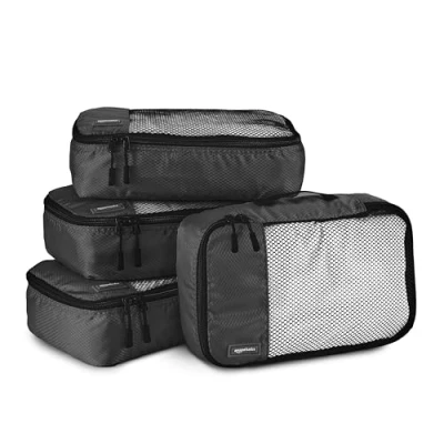 Afbeelding van Amazon Basics Opbergtassen voor bagage, maat L, blauw, 4 stuks, zwart., Taille S