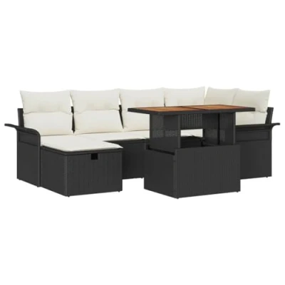 Afbeelding van vidaXL 7 delige Tuin Sofaset met Kussens Zwart Poly Rattan