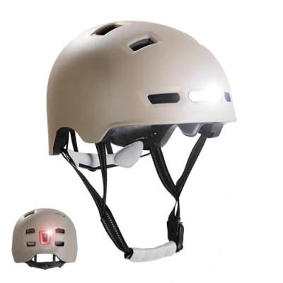 Afbeelding van Skater fietshelm met voor en achterlicht Kleur Zand L 57 61cm EN1078
