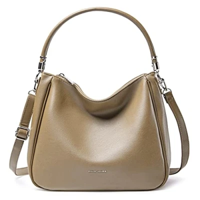 Afbeelding van David Jones Hobo dameshandtas schoudertas met schouderriem van kunstleer middelgrote draagtas lange handgreep klassieke stadsmode elegant praktisch, Beige, klassiek