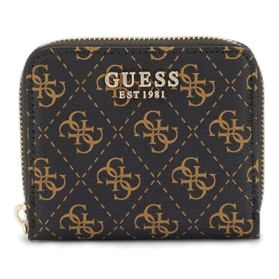 Afbeelding van Guess Laurel SLG Small Zip Around Dames Ritsportemonnee Brown Logo One Size