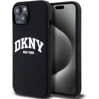Afbeelding van DKNY Silicone Arch Logo Back Case (MagSafe Compatible) Geschikt voor Apple iPhone 15 (6.1&quot;) Zwart