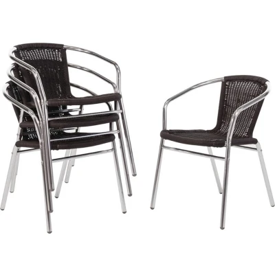 Afbeelding van Bolero aluminium en polyrotan stoelen zwart (4 stuks)