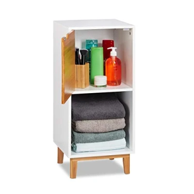 Afbeelding van relaxdays wandkast wit met deur MDF en bamboe boekenkast Scandinavisch design 2