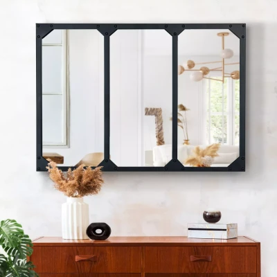 Image de Miroir verrière 3 bandes design industriel 80X60 cm