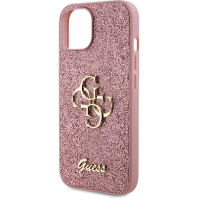 Afbeelding van Guess 4G Logo Glitter Back Case Geschikt voor Apple iPhone 15 (6.1&quot;) Roze