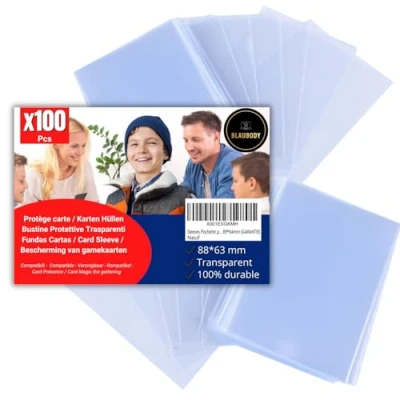 Afbeelding van Sleeves Kaarthouder voor Pokémon, 100 stuks, ✯ Kaartbescherming, blisterverpakking, kaarthoezen, compatibel met Pokémon/Magic kaarten, transparant, formaat 89 x 64 mm