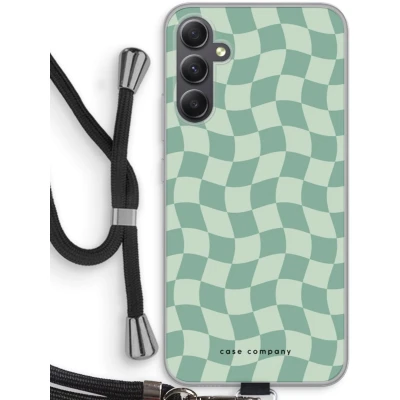 Afbeelding van Case Company® hoesje met Koord geschikt voor Samsung Galaxy A34 Grid Groen Telefoonhoesje Zwart Bescherming aan alle Kanten en Over de Schermrand