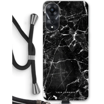 Afbeelding van Case Company® hoesje met Koord geschikt voor Oppo A78 5G Zwart Marmer Telefoonhoesje Bescherming aan alle Kanten en Over de Schermrand