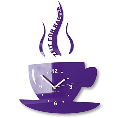 Afbeelding van FLEXISTYLE 3D Romeinse koffie wandklok, wanddecoratie, paars (blauwe bessen)