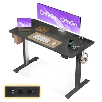 Afbeelding van OffiGo Bureau Réglable en Hauteur, Électrique de 120cm avec USB, 2 Fonctions Mémoires, pour Bureau, Domicile, Gaming, Noir