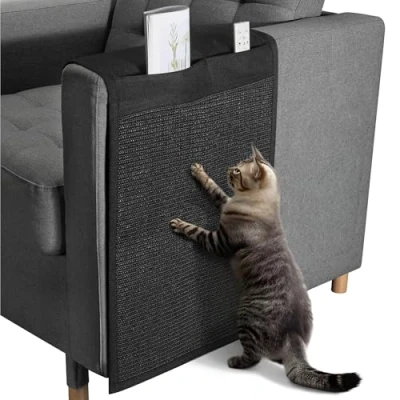 Afbeelding van Navaris Krabmat voor katten aan bank Met opbergvak Krabtapijt kat Bankbescherming 128 x 45 cm Donkergrijs/wit