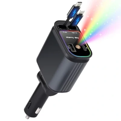 Afbeelding van Gaethra 4 en 1 Allume Cigare USB C 66W, Chargeur Cigare,12V/24V Retractable Voiture avec Charge Rapide pour iPhone 16/15/14 Pro, Samsung S25/S24/S23+