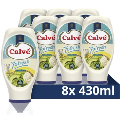 Afbeelding van Calvé Knijpfles Yofresh Mayonaise yogonaise met vrije uitloopeieren, plantaardige olie en azijn 8 x 430 ml