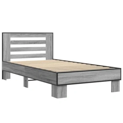 Afbeelding van Bedframe bewerkt hout en metaal grijs sonoma eiken 90x200 cm
