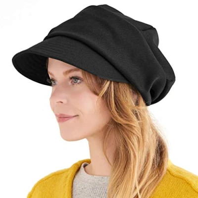 Afbeelding van CHARM Platte pet Newsboy brede dames wintermuts boho zonnehoed hipster heren, zwart.