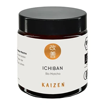 Image de Kaizen® Ichiban Thé matcha bio Contest Ceremonial Grade Entièrement ombragé Importation directe de la préfecture Kagoshima/Japon Boîte 30 g avec protection UV et oxygène