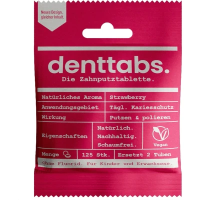 Afbeelding van Denttabs Tandpasta Tabletten Zonder Fluor Aardbei