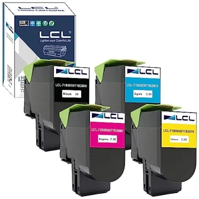 Image de LCL Cartouche de Toner Compatible 71B0010 71B0020 71B0030 71B0040 71B20K0 71B20C0 71B20M0 71B20Y0 CS317dn CX317dn CS417dn CX417de CS517de CX517de (K C M Y) Remplacement pour Lexmark