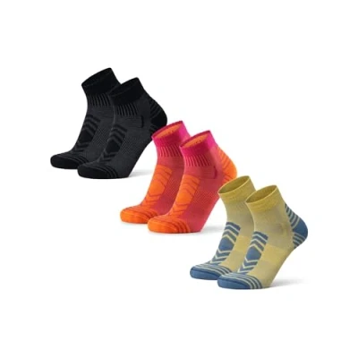 Afbeelding van DANISH ENDURANCE Lot de 3 paires Chaussettes randonnée en laine mérinos basses Pour homme et femme, Multicolore (1 jaune/gris silex, 1 fuchsia/orange, noir), 41.5 44.5 EU