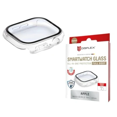 Afbeelding van Displex 10H Panzerglas für Apple Watch SE/SE2 (40mm), Full Body Schutz, IP68, Snap On, transparent, Schermbeschermer, Smartwatch, Transparant, Apple, Polycarbonaat (PC), Gehard glas
