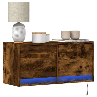 Afbeelding van Tv wandmeubel met LED verlichting 80x31x35 cm gerookt eiken