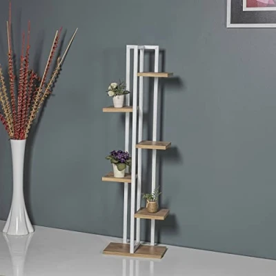 Afbeelding van Plantenstandaard Tohmajärvi 120x34x21cm wit en walnootkleurig